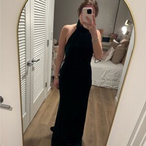 Jenny Yoo Halter Neck Velvet Dress in Emerald